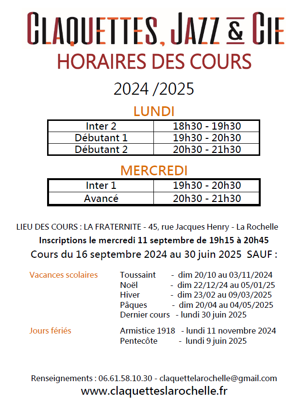 Horaires cours 2024 2025