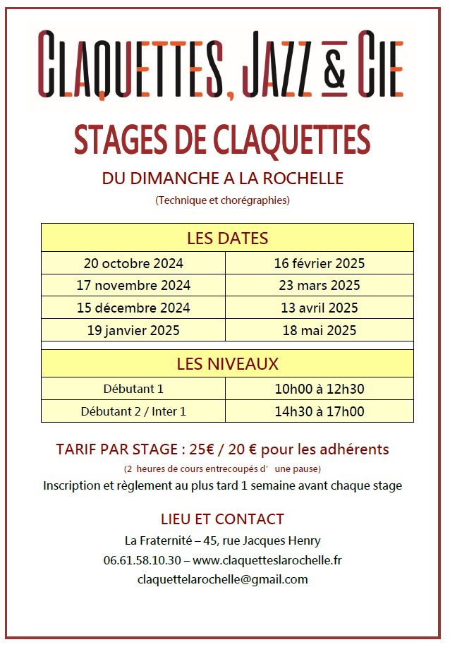 Horaires stages dimanche 2024 2025