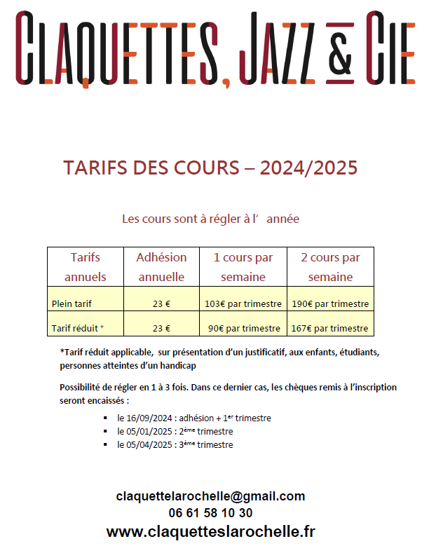 Tarifs 2024 2025